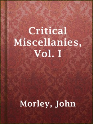 cover image of Critical Miscellanies, Vol. I